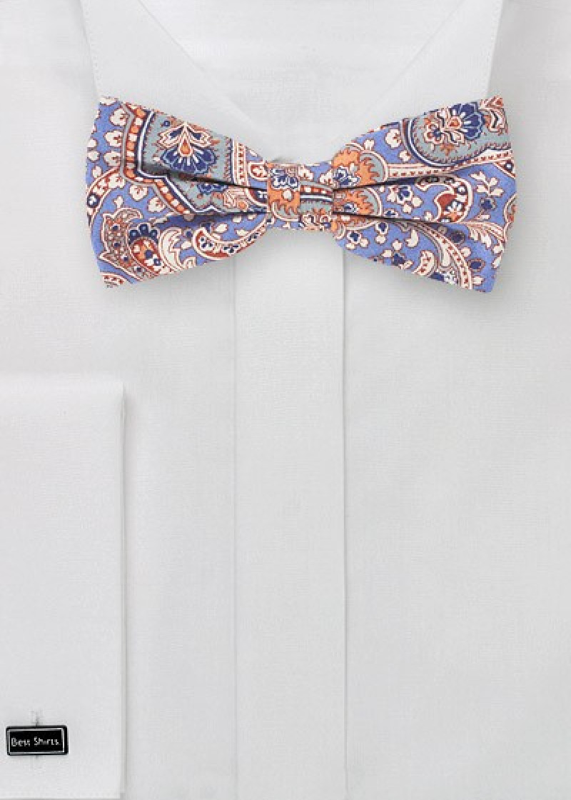 Noeud homme motif paisley bleu acier