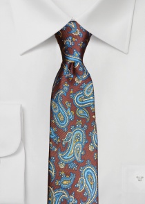 Cravate motif paisley brun-rouge