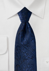 Cravate solide motif paisley bleu foncé noir