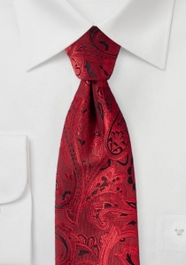 Cravate homme élégant motif paisley rouge noir