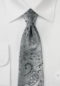 Cravate homme élégant motif paisley argenté noir
