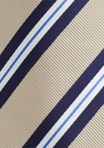 Cravate beige rayures bleu marine et blanc