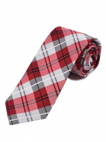 Cravate extra-slim tartan rouge gris argenté