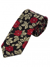 Cravate d'affaires extra-étroite motif fleuri noir