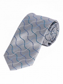 Cravate étroite motif vagues argenté