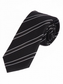 Cravate étroite à rayures noir asphalte et blanc