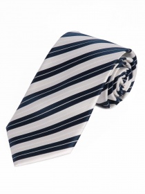 Cravate étroite à rayures blanc perle bleu foncé