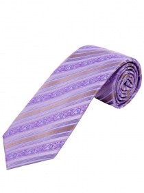 Cravate dessin floral lignes lilas et marron clair