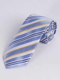 Cravate noble à rayures bleu glacé blanc jaune
