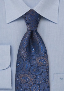 Cravate bleu marine motif cachemire bronze