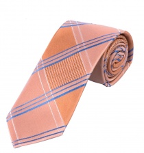 Cravate carreau ligne cultivée abricot bleu ciel