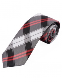 Cravate d'affaires tartan noir blanc et rouge