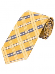 Cravate design à carreaux étroite jaune d'or gris