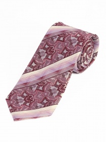 Cravate longue motif floral lignes roses