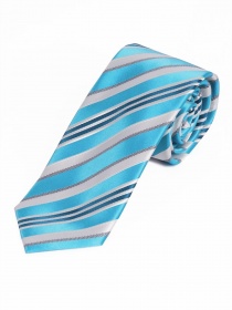 Cravate XXL motif rayé discret bleu cyan blanc