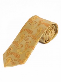 Cravate longue homme motif paisley or orange