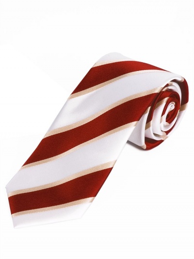 Lange Krawatte edles Streifen-Muster weiß mittelrot ecru