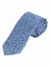 Cravate longue Paisley unie bleu tourterelle