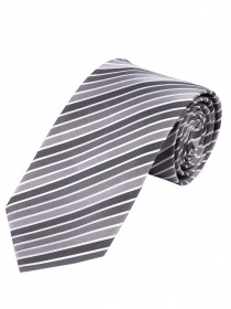 Cravate XXL rayures fines gris argenté blanc