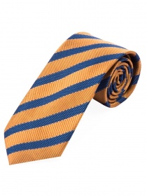 Cravate longue motif structuré rayures orange bleu