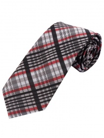 Cravate longue à carreaux noir rouge et argent