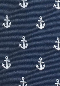 Cravate étroite bleu marine motif ancre blanche