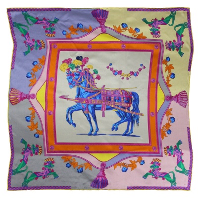 Foulard en soie motif cheval multicolore