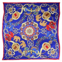 Foulard en soie "Inde" bleu nuit rouge