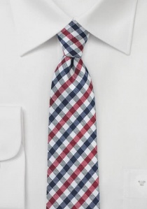 Cravate motif vichy rouge cerise bleu marine et