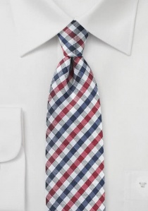 Cravate large motif vichy rouge cerise bleu marine