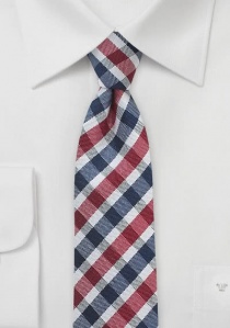 Cravate motif vichy rouge cerise bleu marine