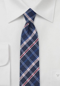 Cravate écossaise étroite bleu foncé blanc et