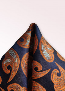 Pochette motif paisley bleu marine et rouge-brun