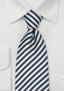 Cravate blanche fines rayures bleu nuit
