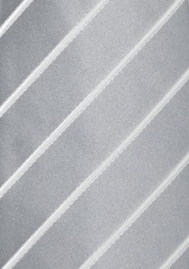Cravate gris argent rayée blanc