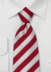Cravate rayée rouge et blanc argenté