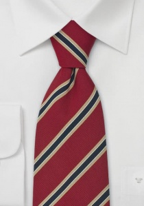 Cravate anglaise XXL rouge à rayures bleu et beige