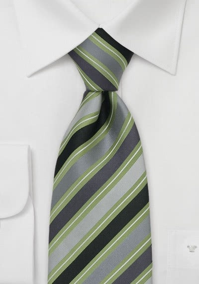 Cravate clip grise à rayures vertes