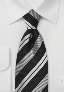 Cravate noire rayures argent