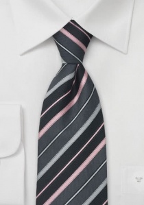 Cravate gris foncé rayures rose