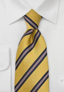 Cravate club jaune à rayures blanche et bleu