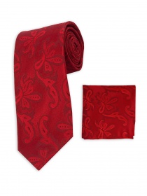 Set cravate et foulard rouge motif paisley