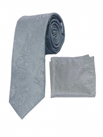 Set cravate et foulard gris motif paisley