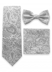 Set: noeud, cravate et pochette en gris argenté