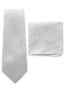 Set cravate et foulard Paisley blanc perle