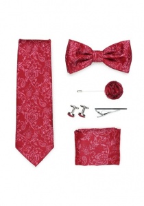 Geschenkbox Paisley-Motiv rot  mit Krawatte, Fliege und Zubehör