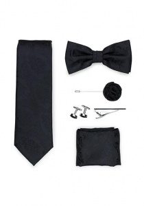 Geschenkbox Paisley-Muster asphaltschwarz  mit Krawatte, Herren-Schleife und Zubehör