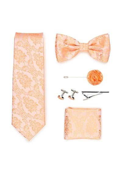 Coffret cadeau motif paisley abricot avec cravate,