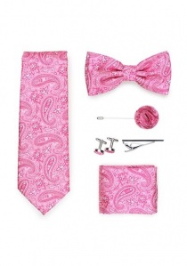 Coffret cadeau motif paisley rose avec cravate