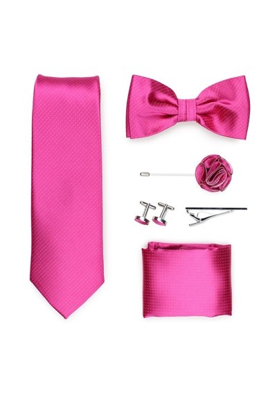 Geschenkbox punktgemustert pinkfarben mit Krawatte, Herren-Schleife und Zubehör
